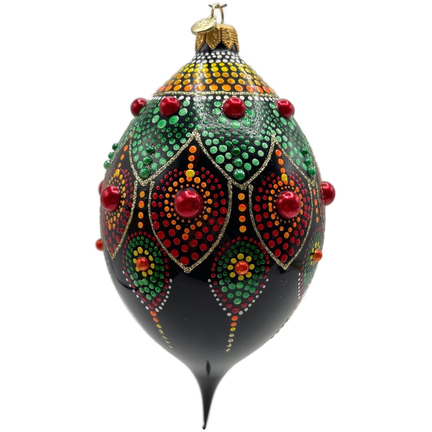 Glitter Lab Black Mandala Drop Polka Dots Red Green Christmas Tree Ornament