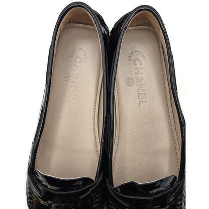 Chanel Black Patent Leather Moccasins Loafers Womens EU 40 / US 10B + Dust Bags