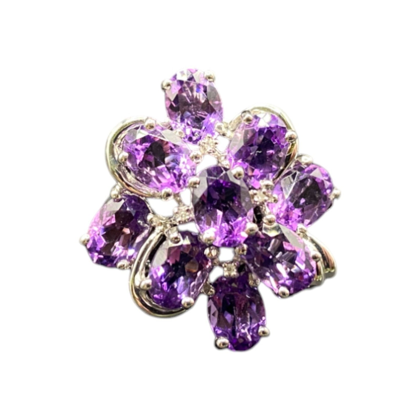 925 Sterling Silver Ring Prong Set Purple Amethyst Gemstone Cluster Size 8