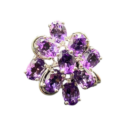 925 Sterling Silver Ring Prong Set Purple Amethyst Gemstone Cluster Size 8