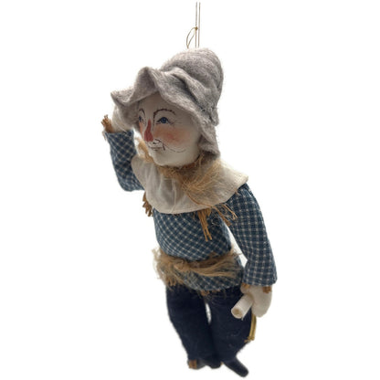 Gladys Boalt Scarecrow Wizard Of Oz Blue Fabric Christmas Tree Ornament Signed