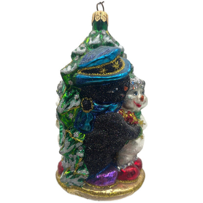 Larry Fraga Chillin White Black Snowman Glitter Glass Christmas Tree Ornament