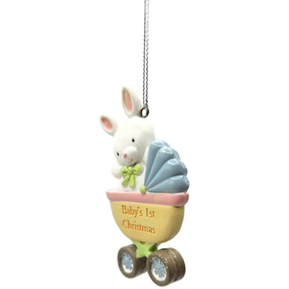 Midwest CBK Baby's First Christmas Bunny Carriage Resin Holiday Tree Ornament