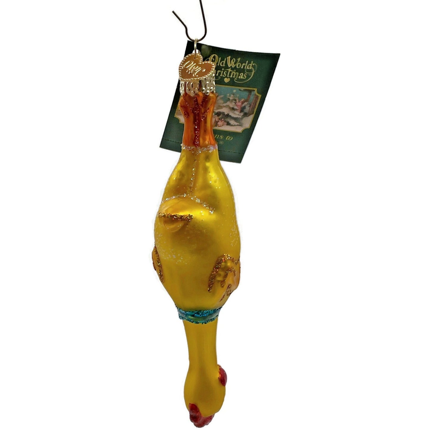 Rubber Chicken OWC Yellow Comedy Glittered Old World Christmas Tree Ornament