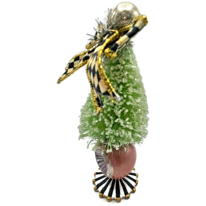 MacKenzie-Childs Home Sweet Snow Bottle Brush Tree Mini Green 6.5" Courtly Check