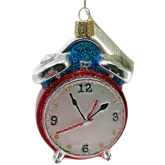 Alarm Clock Red Ornament Blown Glass OWC Old World Christmas Holiday Tree Decor