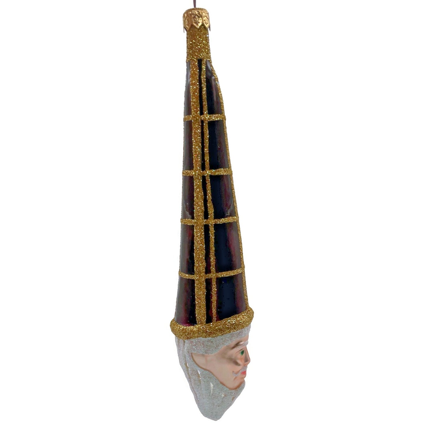 Patricia Breen Winter Wizard Bordeaux Plaid Gold Santa Head Christmas Ornament