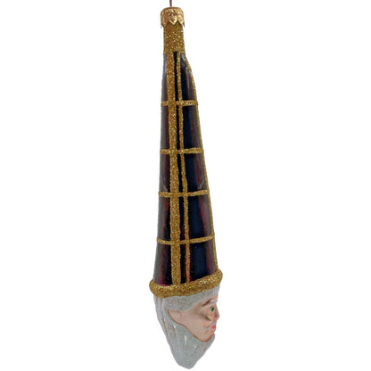 Patricia Breen Winter Wizard Bordeaux Plaid Gold Santa Head Christmas Ornament