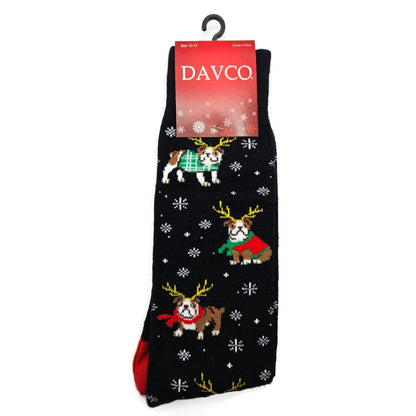 Christmas Socks Bulldog Dog Black Pet Snowflakes Holiday Stocking Stuffers