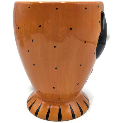 Department 56 Halloween Google Eye Black Cat Orange Mug Coffee Cup Moon Handle