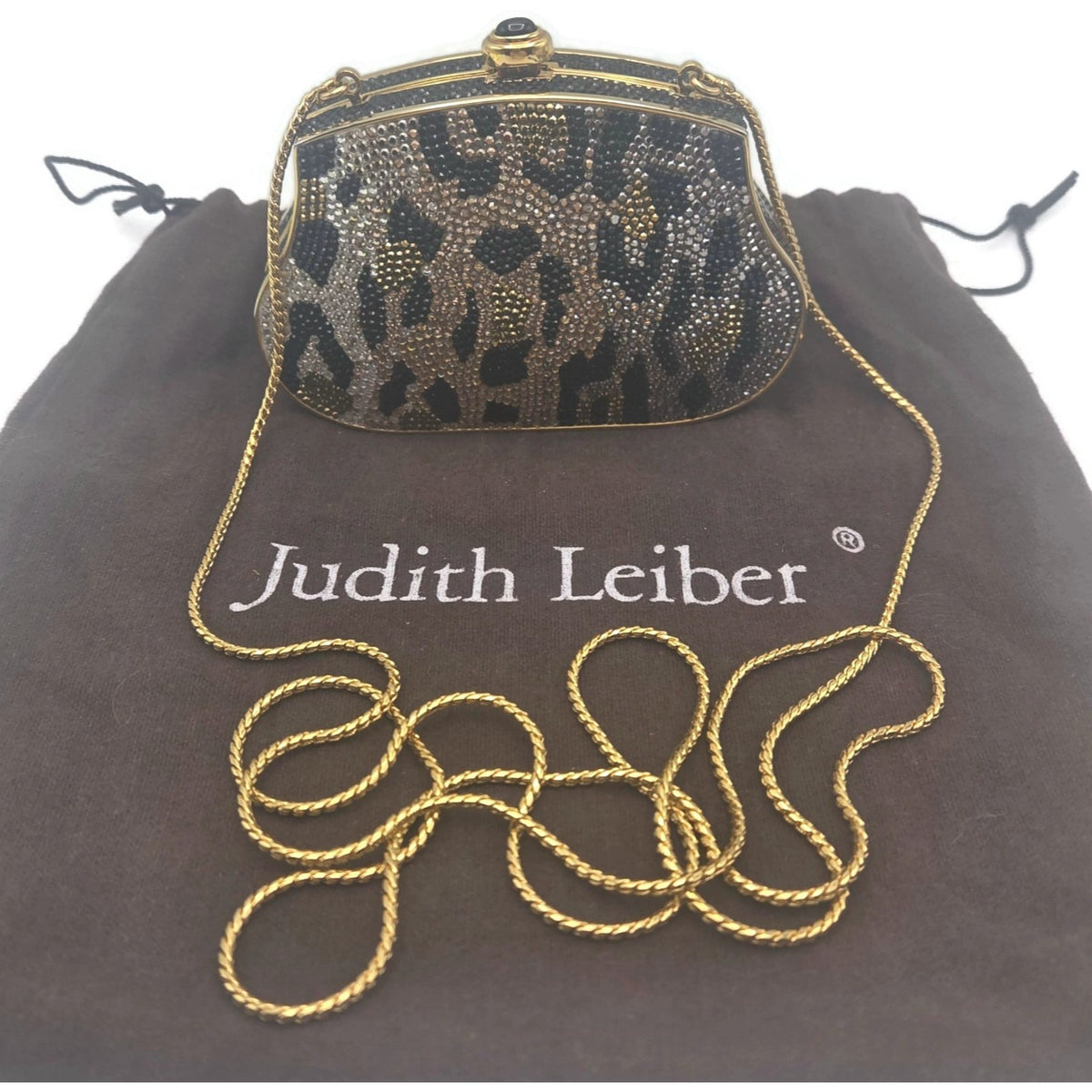 Judith Leiber Couture Leopard Crystal Minaudiere Shoulder Bag With Dust Bag