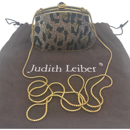 Judith Leiber Couture Leopard Crystal Minaudiere Shoulder Bag With Dust Bag