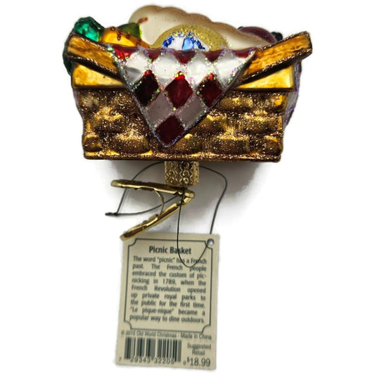 Picnic Basket With Food Fruit Clip On Old World Christmas Tree Ornament OWC