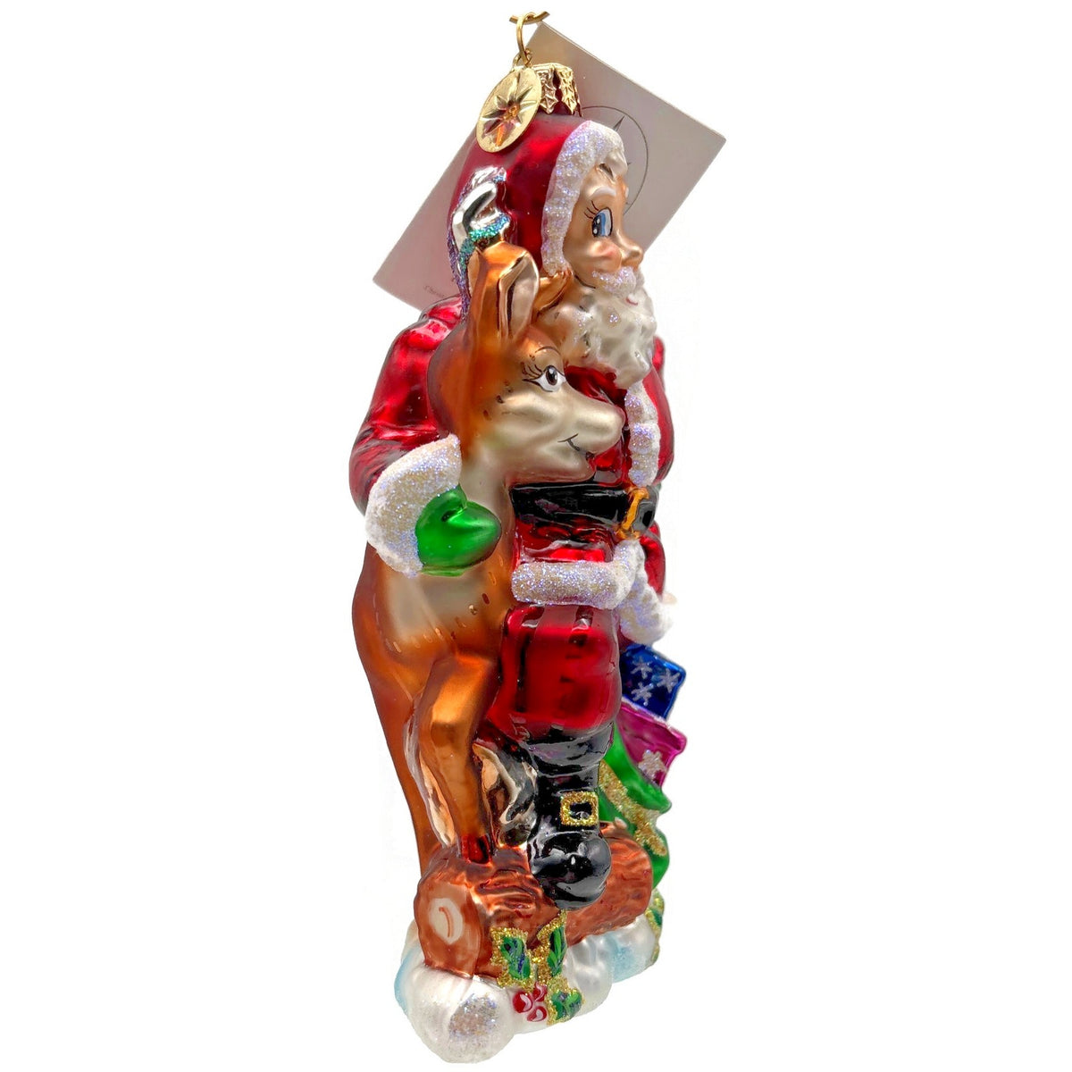 Christopher Radko Dynamic Duo Santa Rudolph Glass Christmas Ornament 01-1084-0