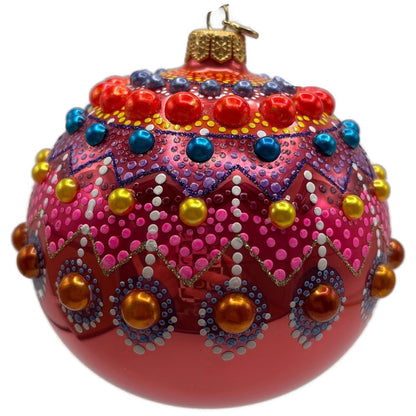 Glitter Lab Coral Mandala Ball Polka Dots Red Gold Christmas Tree Ornament