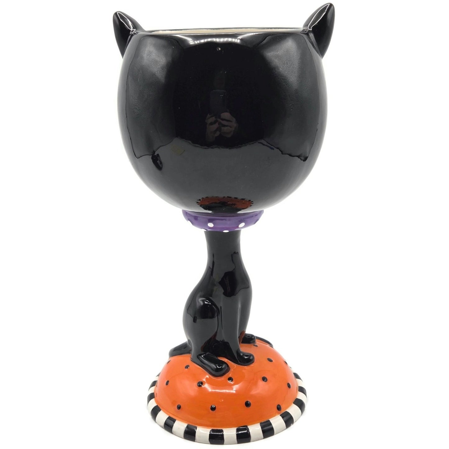 Department 56 Halloween Google Eye Black Cat Goblet Ceramic Candy Dish Party