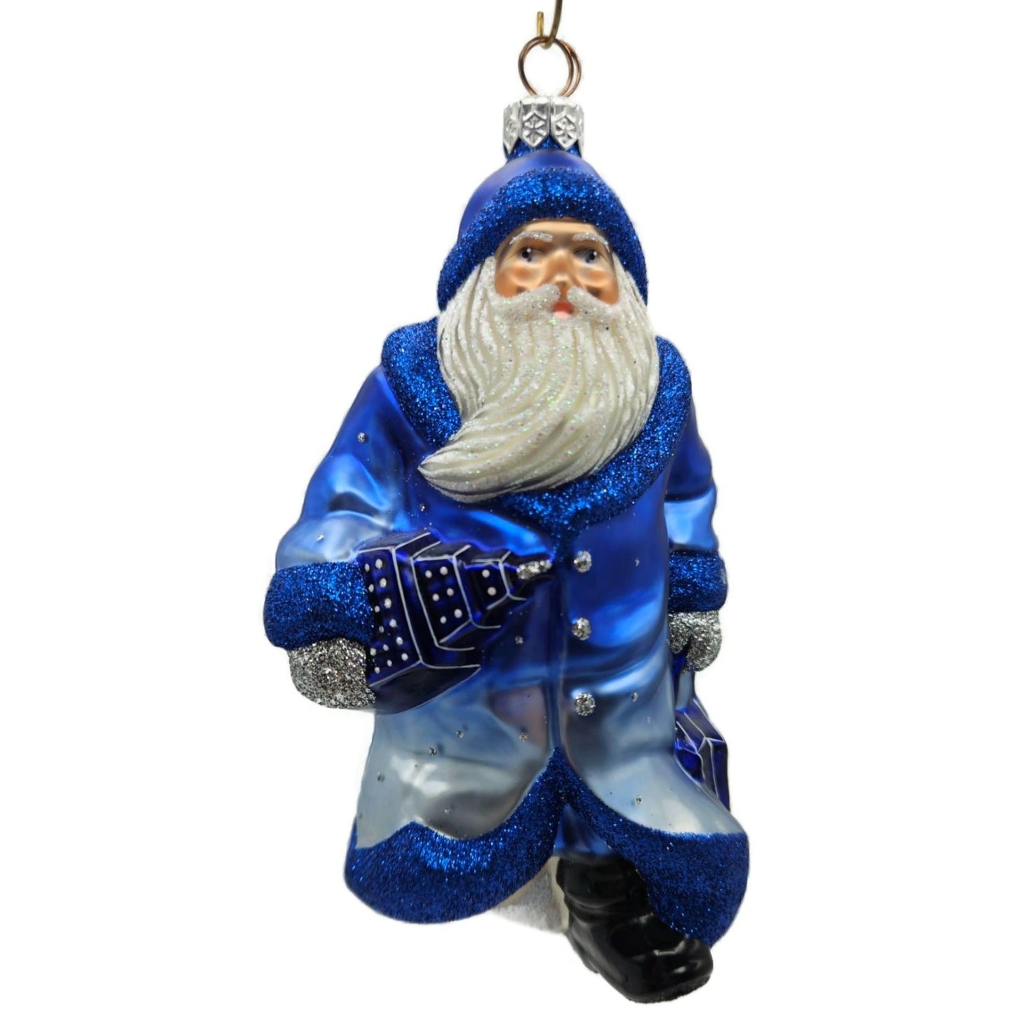 Patricia Breen City Santa Dawn Blue Silver Snowflakes Stars Christmas Ornament