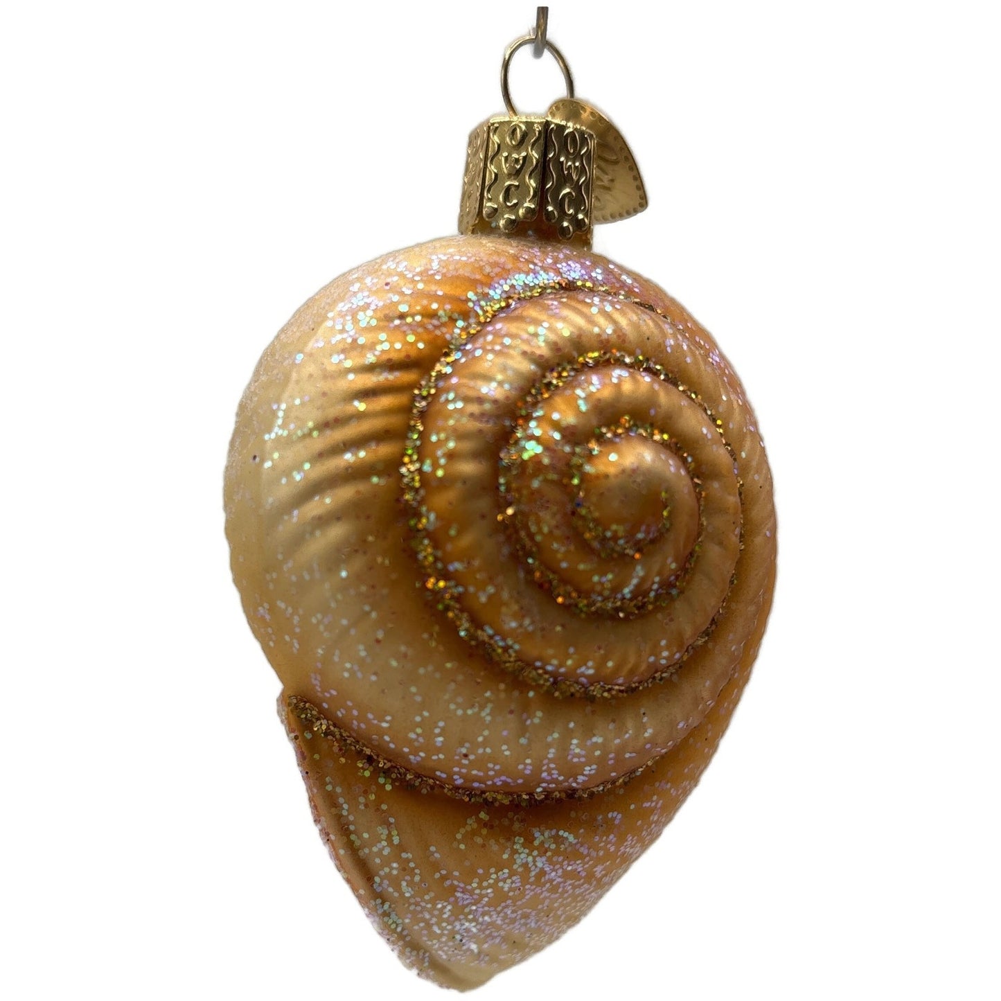 Spiral Shell Gold Glitter Ornament Blown Glass Merck Family Old World Christmas