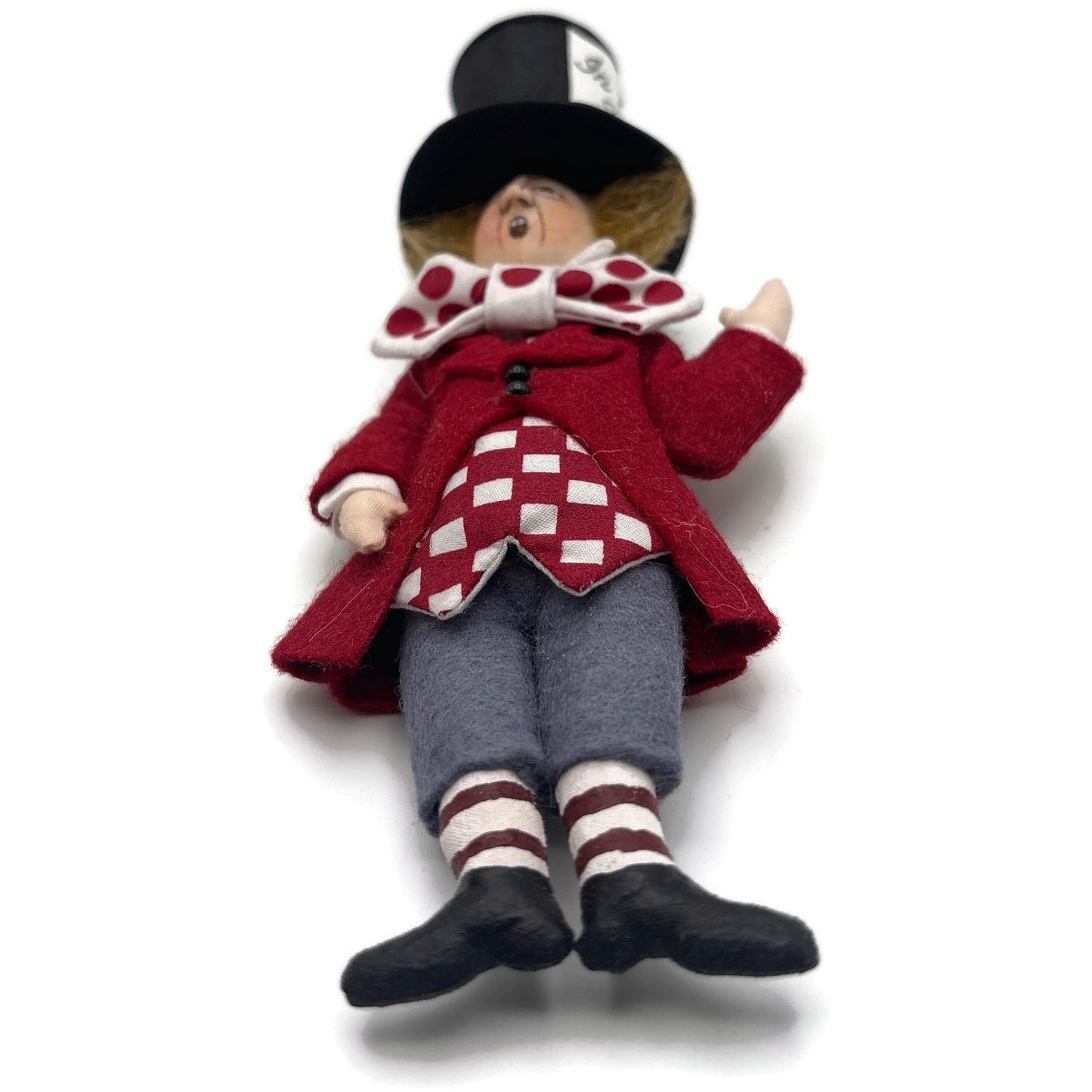 Gladys Boalt Mad Hatter Alice in Wonderland Red Fabric Christmas Ornament Signed