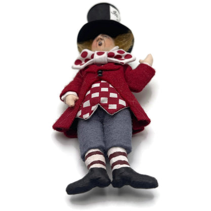 Gladys Boalt Mad Hatter Alice in Wonderland Red Fabric Christmas Ornament Signed