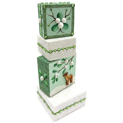 Patricia Breen Presenting Mistletoe Reindeer Green Christmas Ornament Blocks HCB