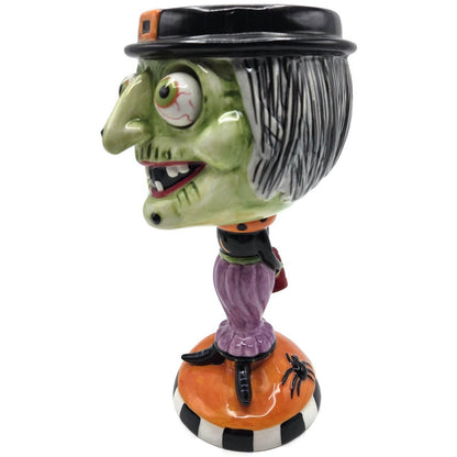 Department 56 Halloween Witch Google Eye Goblet Ceramic Candy Dish Party Decor