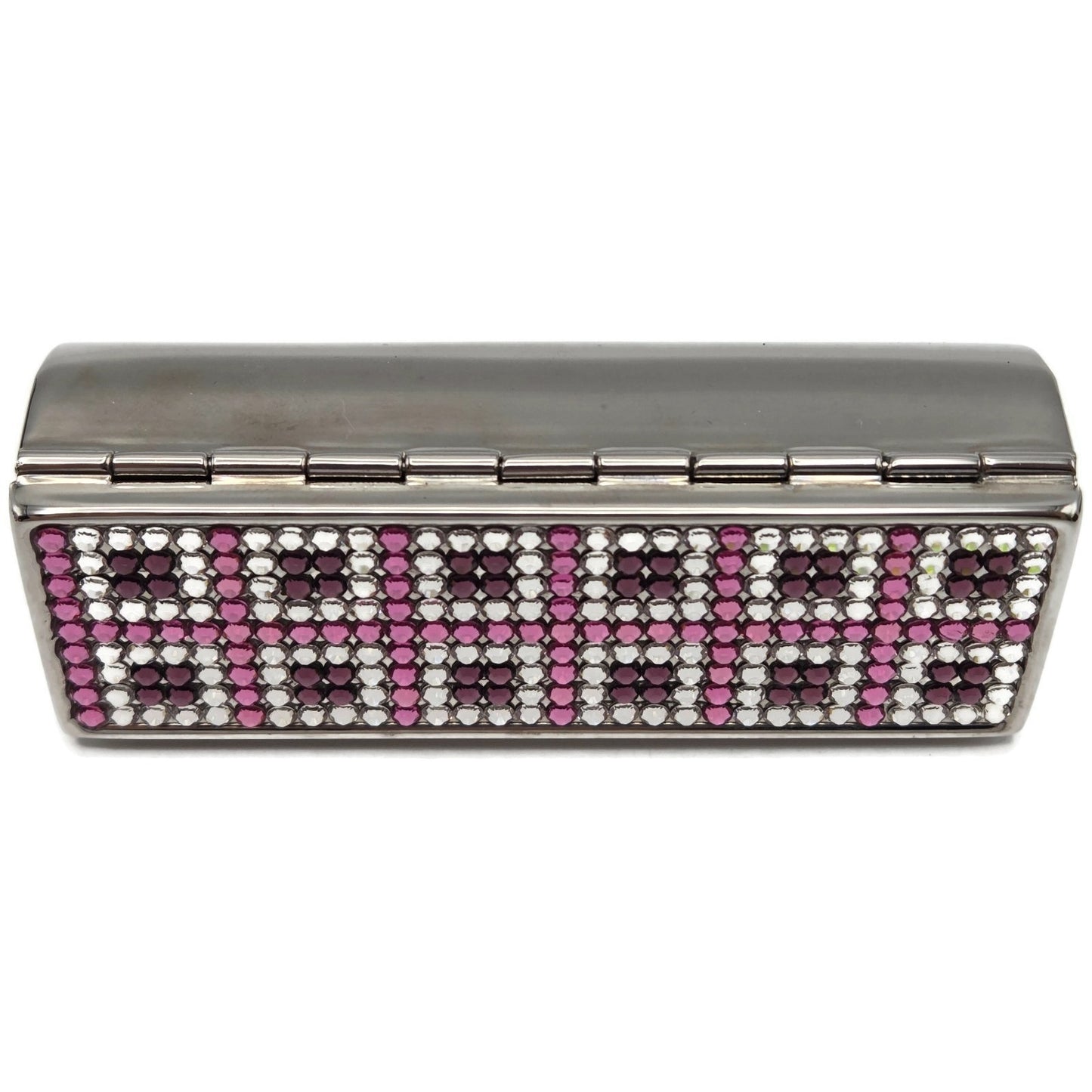 Judith Leiber Lipstick Case Pink Swarovski Crystals Silver Tone with Dust Bag