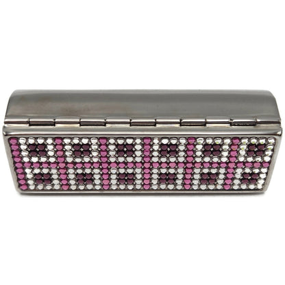 Judith Leiber Lipstick Case Pink Swarovski Crystals Silver Tone with Dust Bag