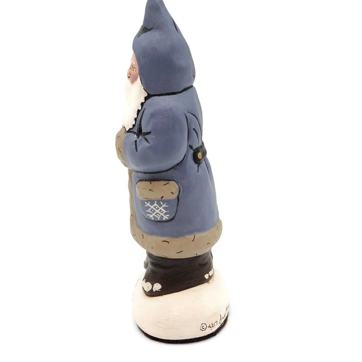 Blue Father Christmas with Mini Helper Chalkware Folk Art 2017 Holiday Figurine
