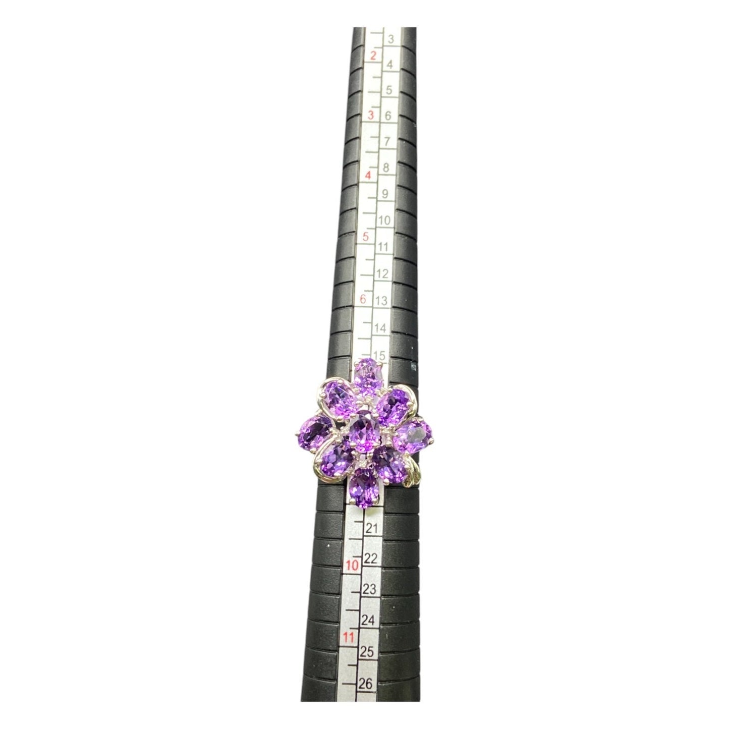 925 Sterling Silver Ring Prong Set Purple Amethyst Gemstone Cluster Size 8
