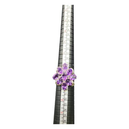 925 Sterling Silver Ring Prong Set Purple Amethyst Gemstone Cluster Size 8