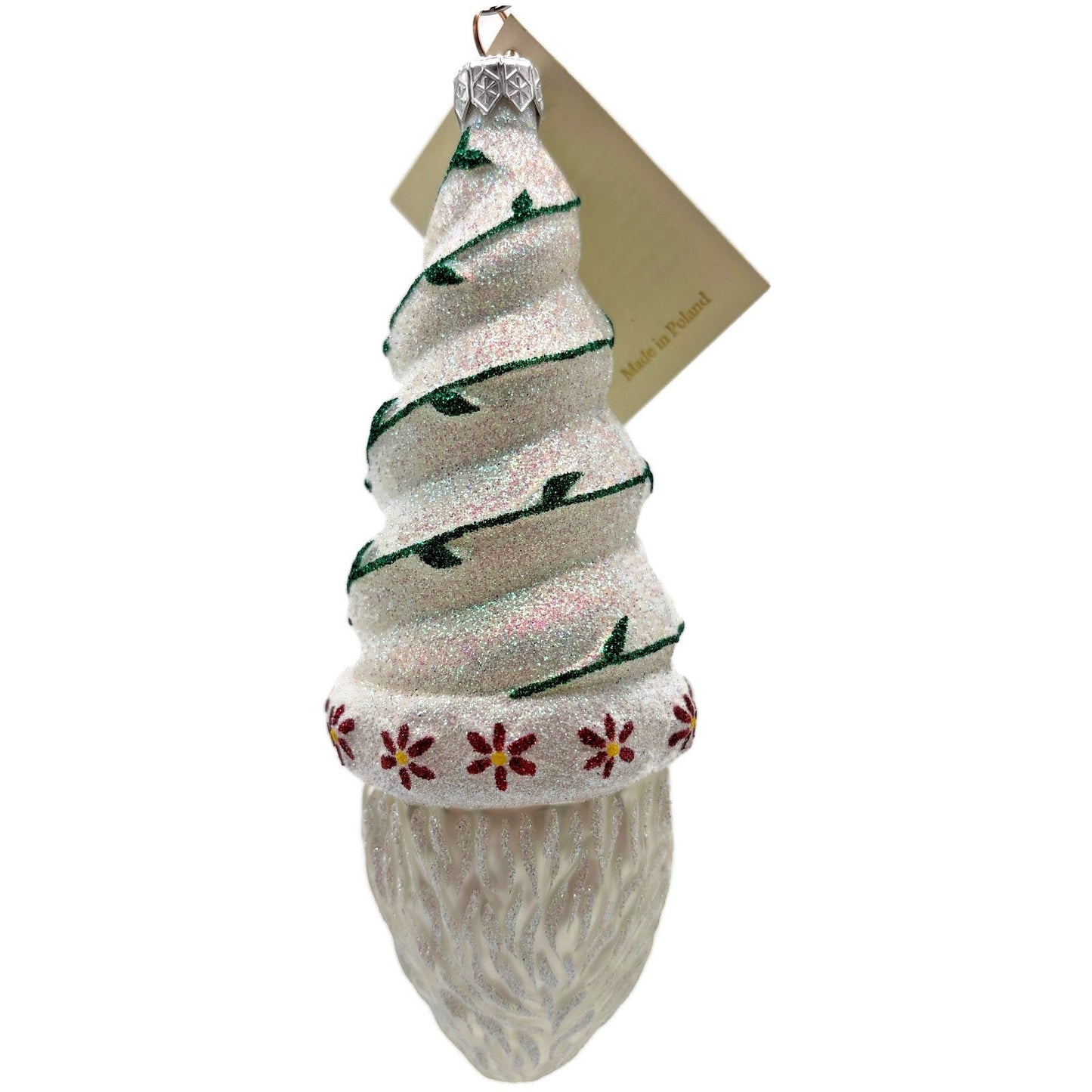 Patricia Breen Goslar Santa Pearl Green Red Glittered Christmas Tree Ornament