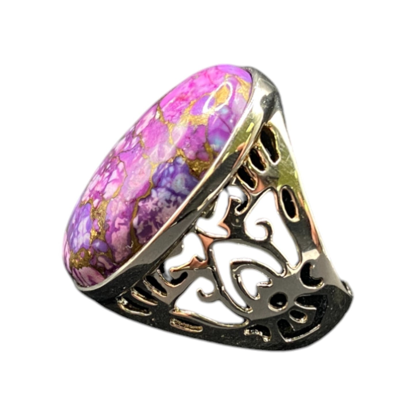 Purple Turquoise Ring Stone Oval Cabochon Filigree 925 Sterling Silver Size 8
