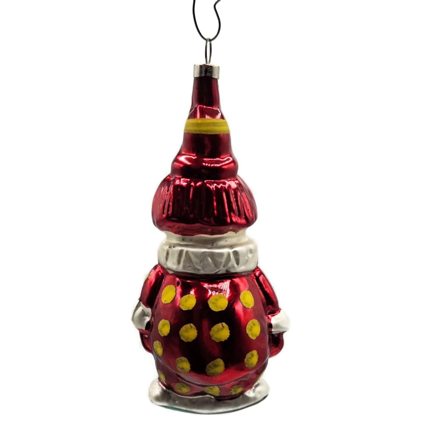 Red Clown Yellow Polka Dot Mercury Glass Christmas Tree Ornament Czechoslovakia