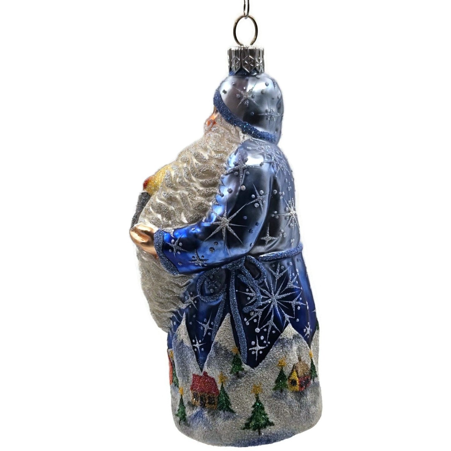 Patricia Breen Light a Single Candle Blue Santa Village Christmas Tree Ornament