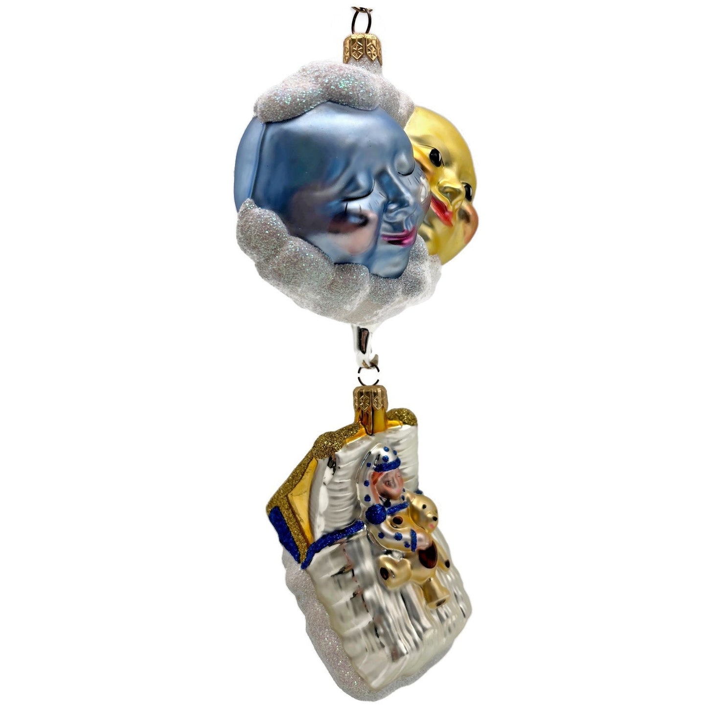 Patricia Breen Sweet Dreams Pearl Bed Gold Bear Blue Blanket Christmas Ornament