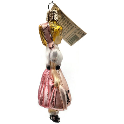 Teeny Bopper Girl Dancer Kitty Ornament Pink Glass OWC Old World Christmas Decor