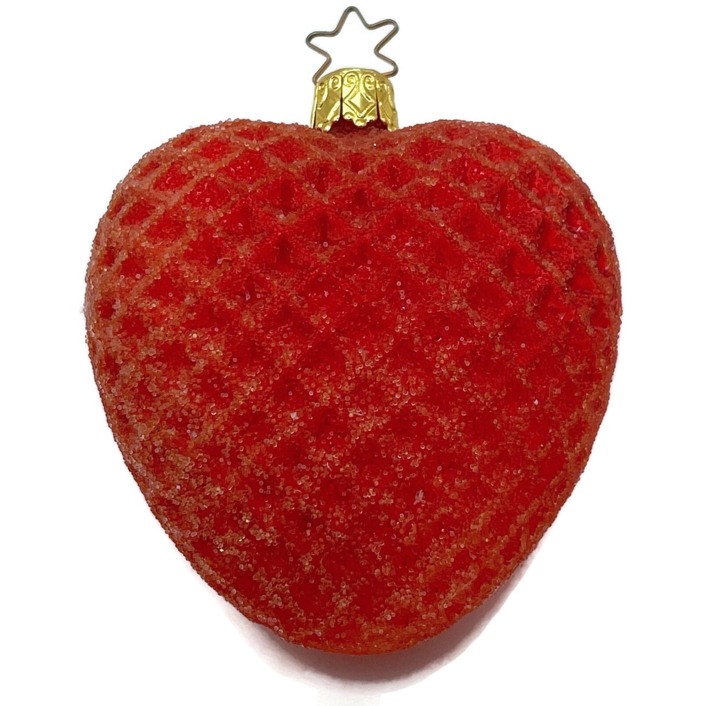 Inge Glass Ornament Red Glittered Waffle Heart Valentines Christmas Tree Decor
