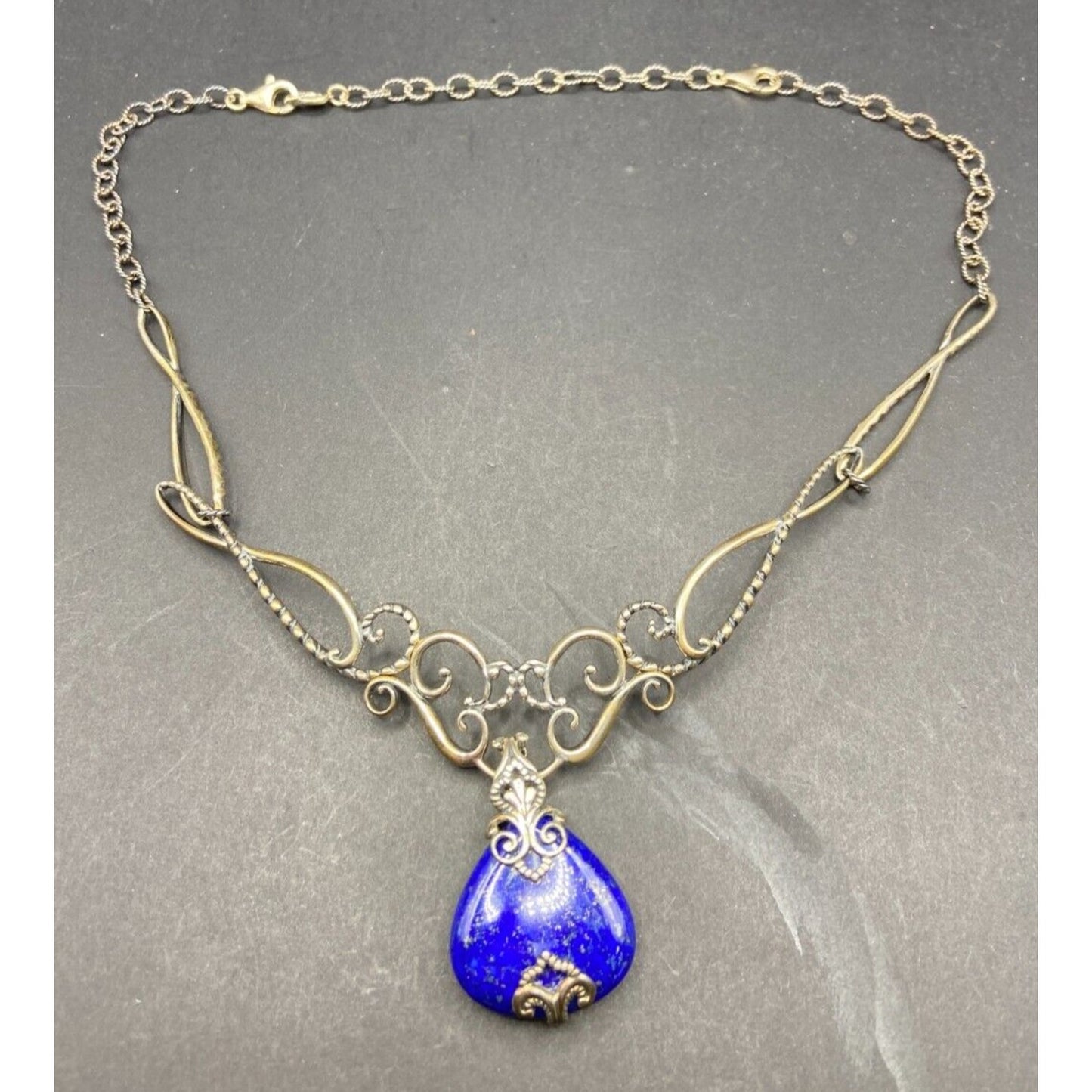 Carolym Pollack Lapis Lazuli Pendant Necklace Blue 925 Sterling Silver Filigree