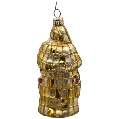 Patricia Breen Patchwork Santa Gold Glitter Plaid Glass Christmas Tree Ornament