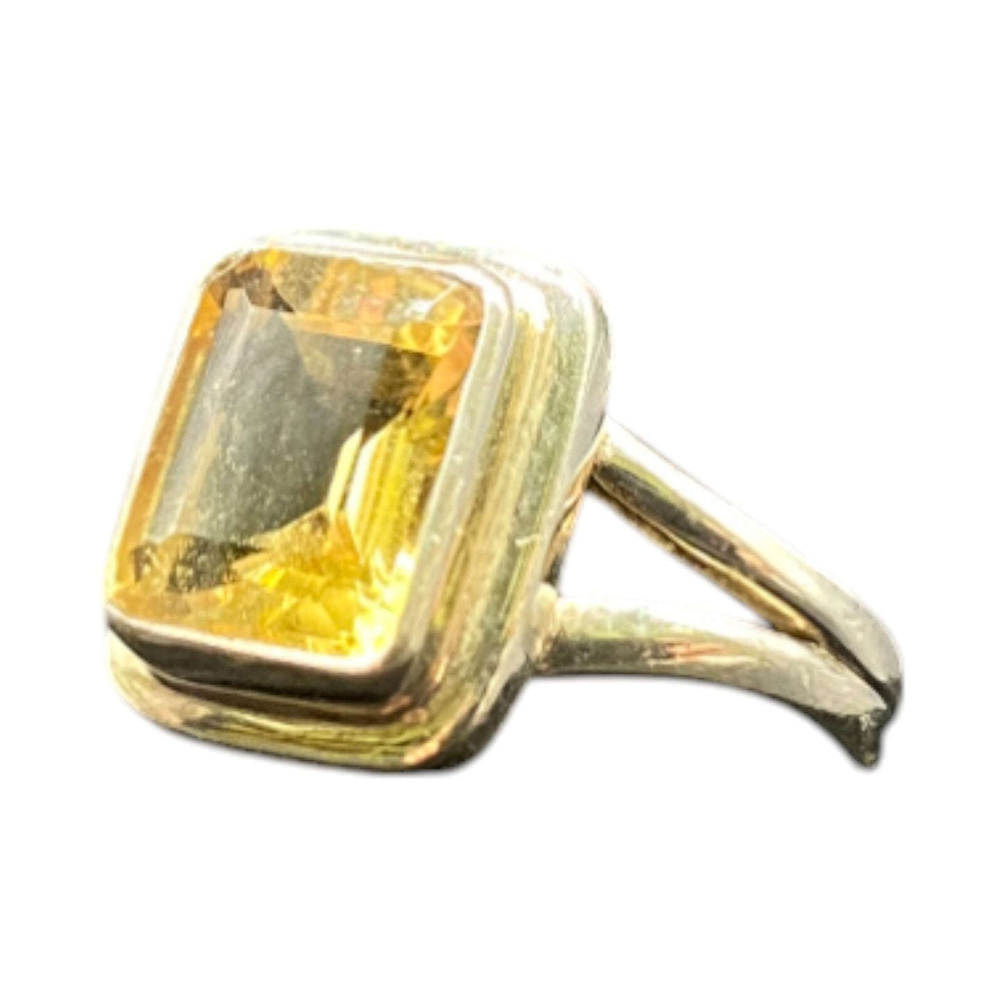 Emerald Cut Yellow Citrine Crystal Gemstone Ring 925 Sterling Silver Size 8.25