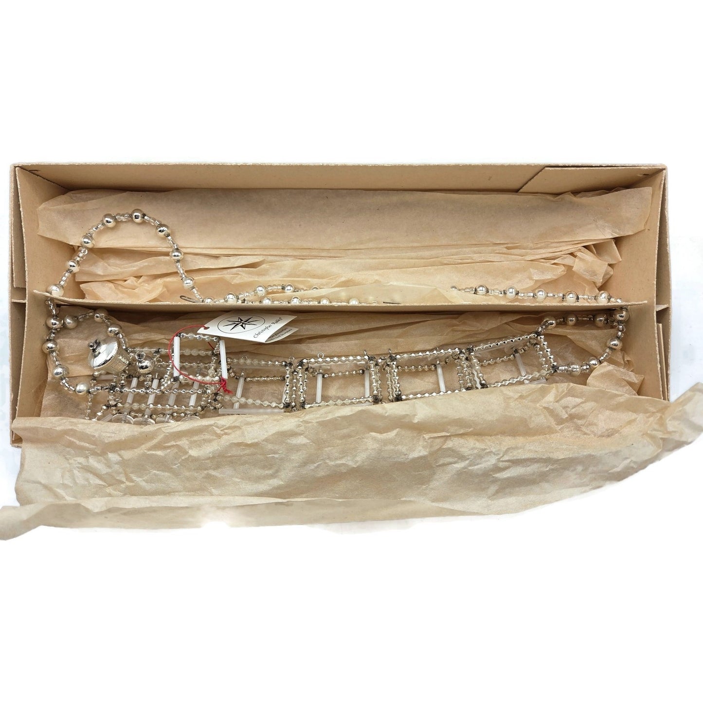 Christopher Radko Train Locomotive Garland Czech Silver Beaded 92-216