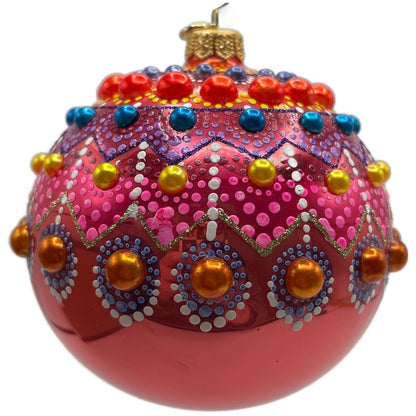 Glitter Lab Coral Mandala Ball Polka Dots Red Gold Christmas Tree Ornament