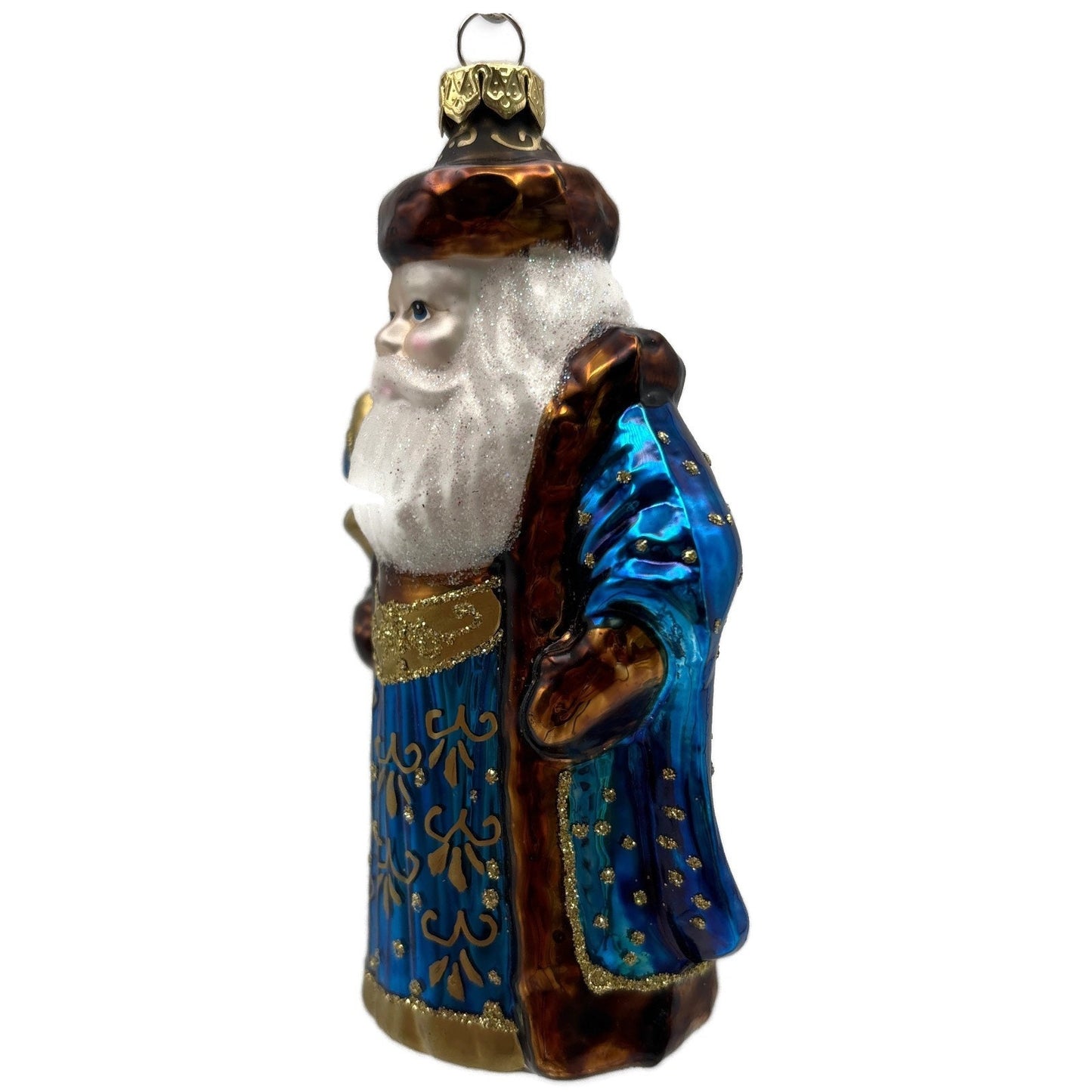 Santa Claus with Staff Blue Robe Gold Stars Christmas Tree Ornament