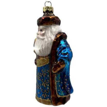 Santa Claus with Staff Blue Robe Gold Stars Christmas Tree Ornament