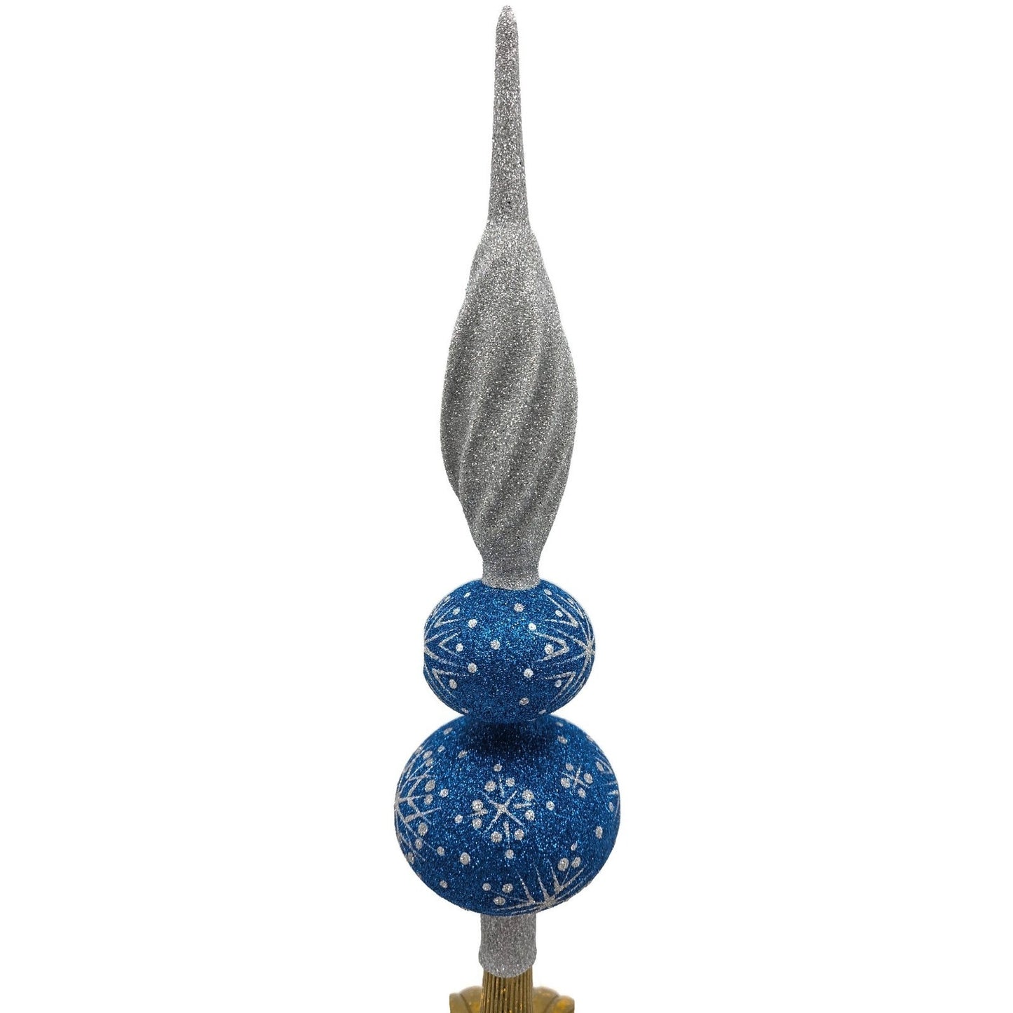 Patricia Breen Miniature Blizzard Finial Blue Silver Snow Christmas Tree Topper