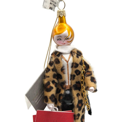 Soffieria De Carlini Fashionista Lady In Leopard Coat Shop Christmas Ornament