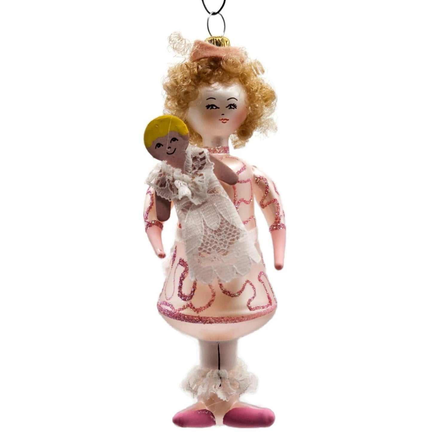 Soffieria De Carlini Little Girl with Doll Italian Glass Christmas Tree Ornament
