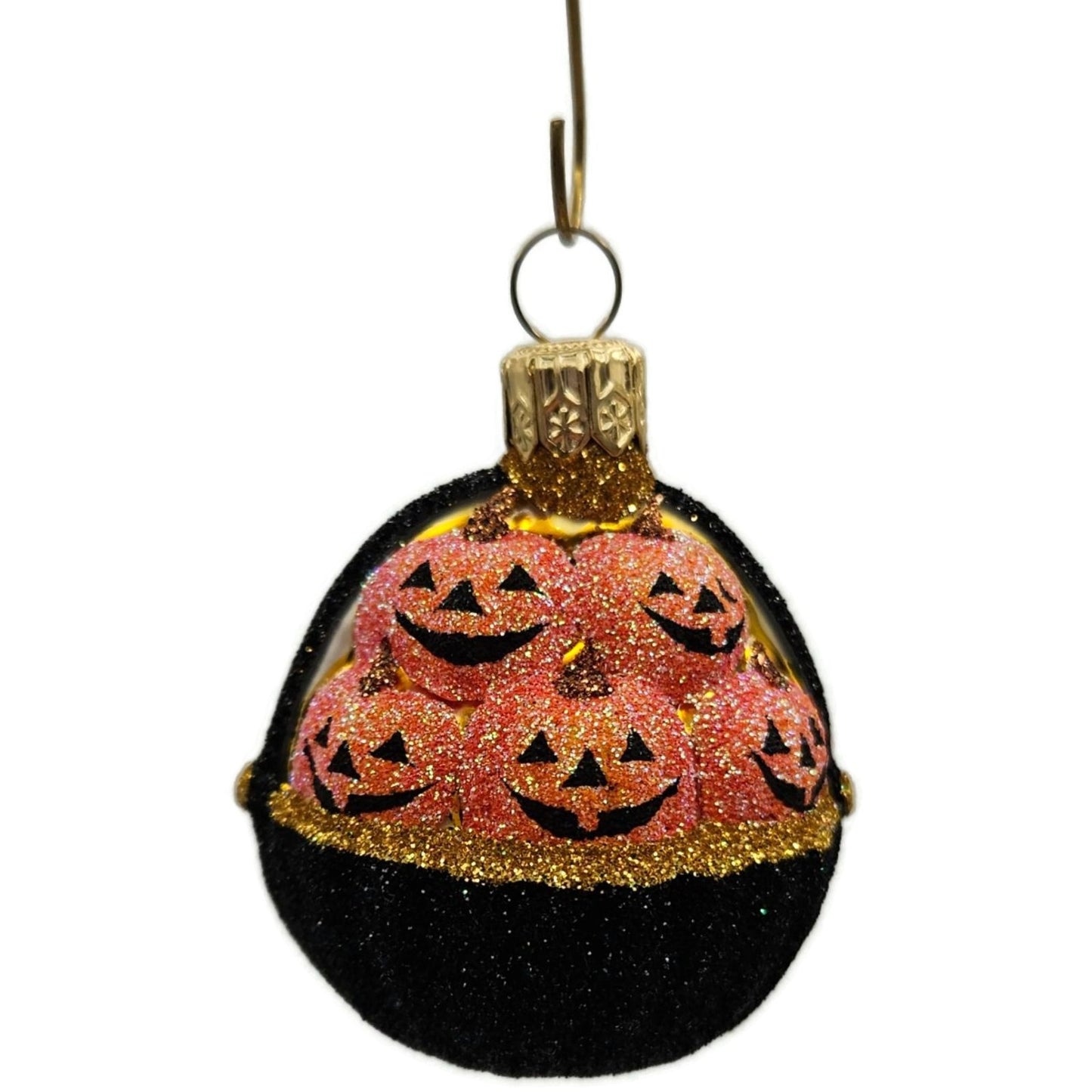 Patricia Breen Pumpkin Basket Glittered Black Jack-o-Lantern Halloween Ornament