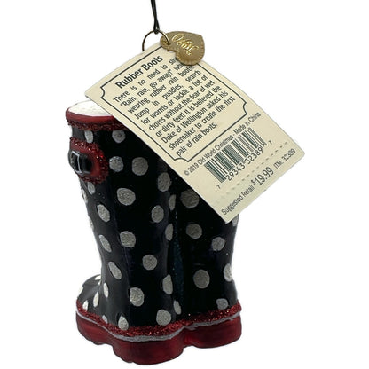 Rubber Boots Ornament Black Polka Dots OWC Old World Christmas Tree Decoration
